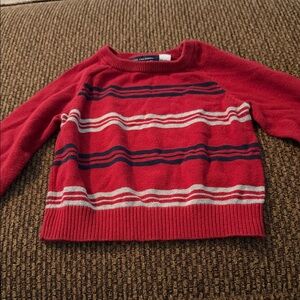 Boys Red Striped Crewneck Sweater